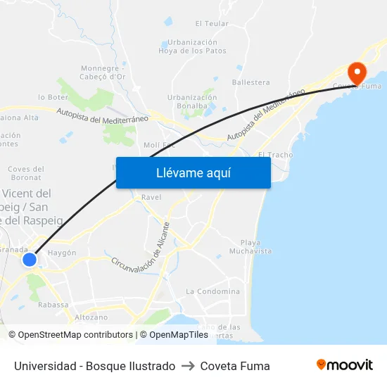 Universidad - Bosque Ilustrado to Coveta Fuma map
