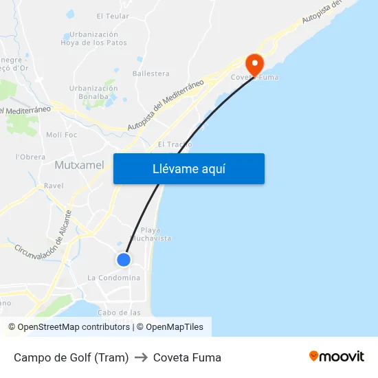 Campo de Golf (Tram) to Coveta Fuma map