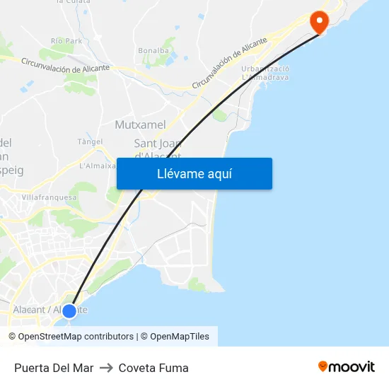 Puerta Del Mar to Coveta Fuma map