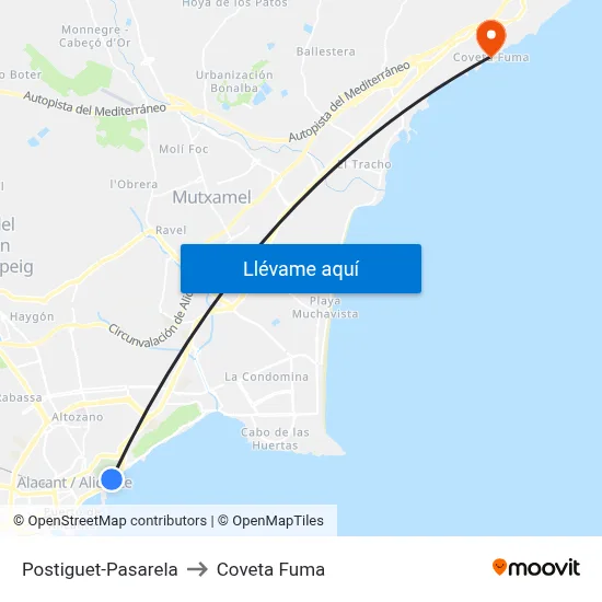 Postiguet-Pasarela to Coveta Fuma map