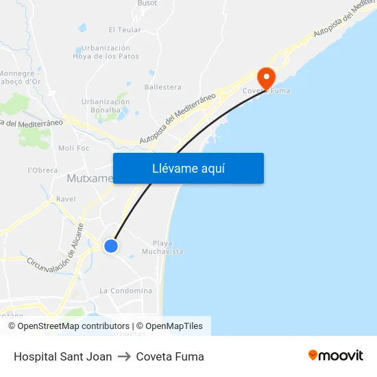 Hospital Sant Joan to Coveta Fuma map