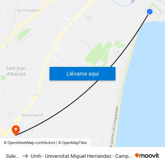Salesians to Umh - Universitat Miguel Hernández - Campus de Sant Joan D'Alacant map