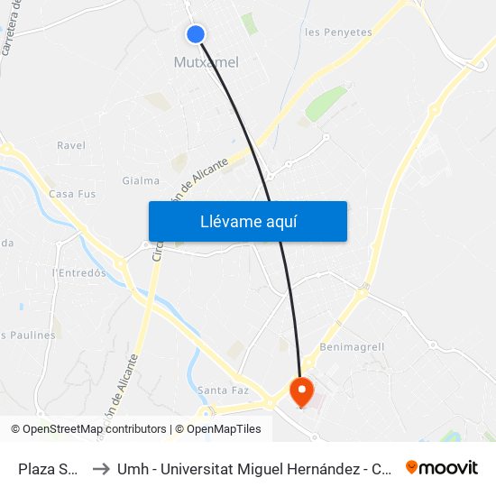 Plaza San Roque to Umh - Universitat Miguel Hernández - Campus de Sant Joan D'Alacant map