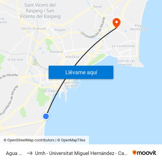 Agua Amarga to Umh - Universitat Miguel Hernández - Campus de Sant Joan D'Alacant map