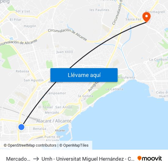Mercado de Babel to Umh - Universitat Miguel Hernández - Campus de Sant Joan D'Alacant map