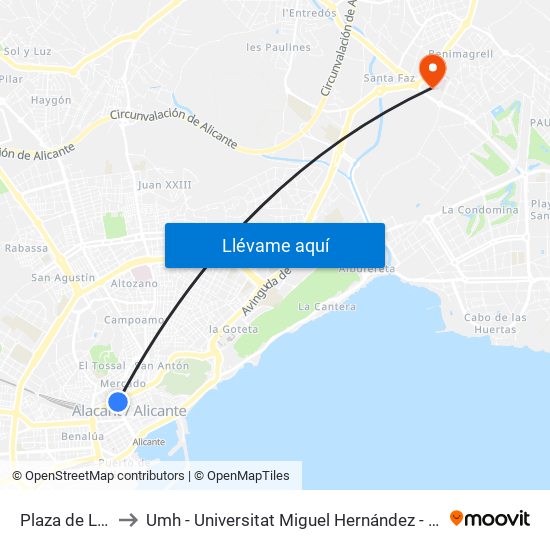 Plaza de Los Luceros to Umh - Universitat Miguel Hernández - Campus de Sant Joan D'Alacant map