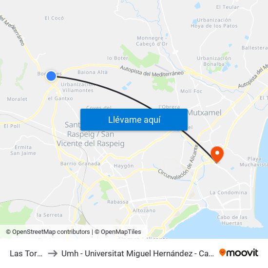 Las Tortolas 10 to Umh - Universitat Miguel Hernández - Campus de Sant Joan D'Alacant map