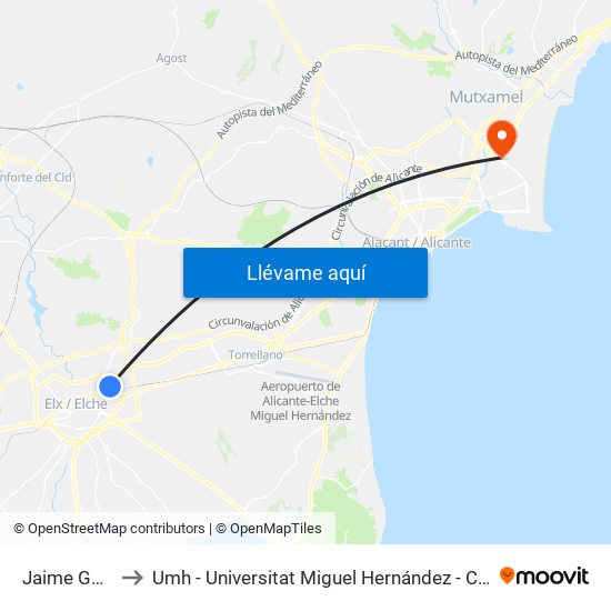 Jaime Gómez Orts to Umh - Universitat Miguel Hernández - Campus de Sant Joan D'Alacant map