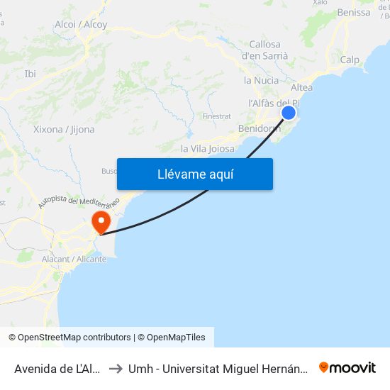 Avenida de L'Albir, 66 (Mercadillo) to Umh - Universitat Miguel Hernández - Campus de Sant Joan D'Alacant map