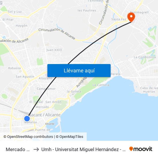 Mercado de Benalúa to Umh - Universitat Miguel Hernández - Campus de Sant Joan D'Alacant map