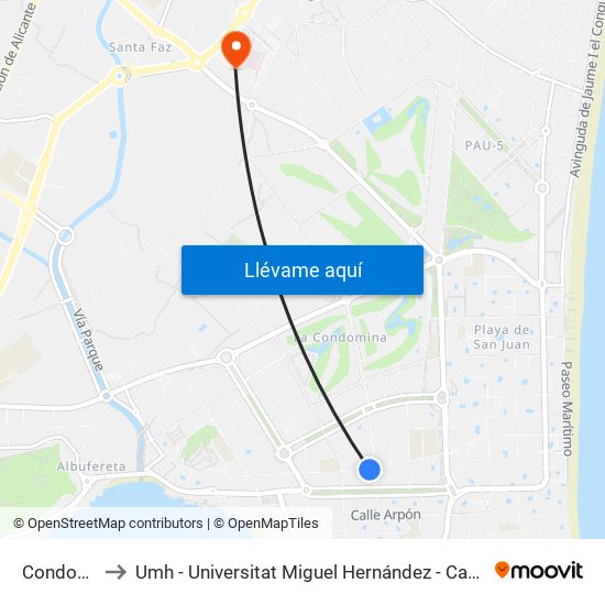 Condomina 52 to Umh - Universitat Miguel Hernández - Campus de Sant Joan D'Alacant map