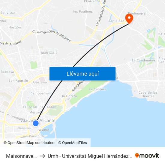 Maisonnave-Calvo Sotelo to Umh - Universitat Miguel Hernández - Campus de Sant Joan D'Alacant map