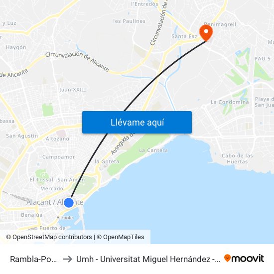 Rambla-Portal de Elche to Umh - Universitat Miguel Hernández - Campus de Sant Joan D'Alacant map
