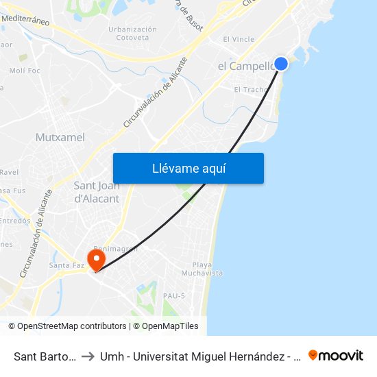 Sant Bartolomeu 103 to Umh - Universitat Miguel Hernández - Campus de Sant Joan D'Alacant map