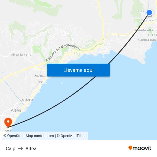 Calp to Altea map