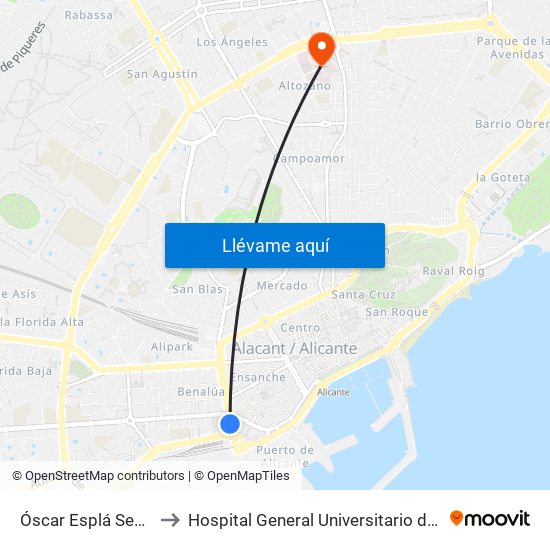 Óscar Esplá Sempere to Hospital General Universitario de Alicante map