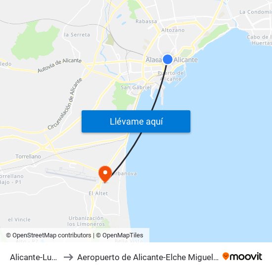 Alicante-Luceros to Aeropuerto de Alicante-Elche Miguel Hernández map