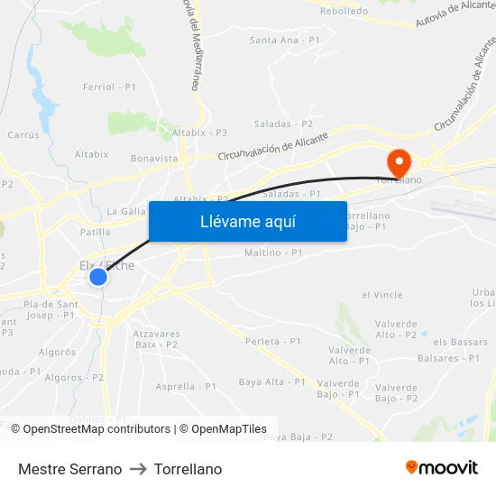 Mestre Serrano to Torrellano map