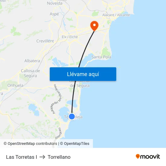 Las Torretas I to Torrellano map