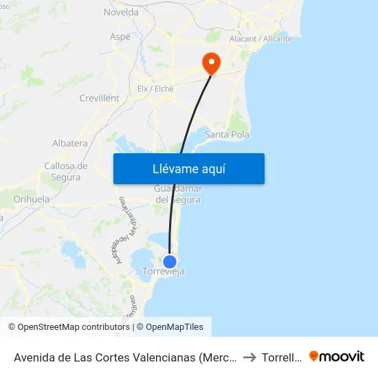 Avenida de Las Cortes Valencianas (Mercadona) - Ida to Torrellano map