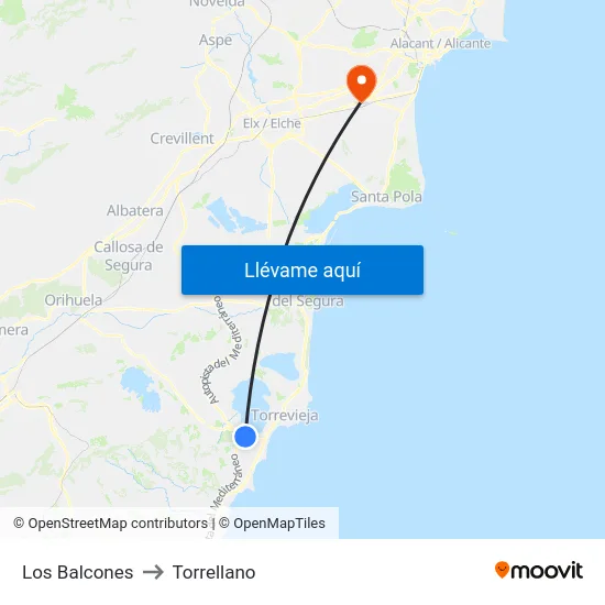 Los Balcones to Torrellano map