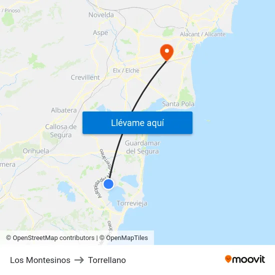 Los Montesinos to Torrellano map