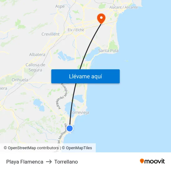 Playa Flamenca to Torrellano map