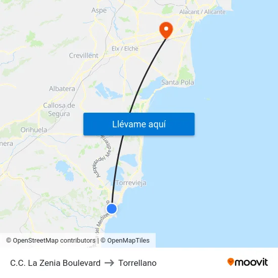 C.C. La Zenia Boulevard to Torrellano map