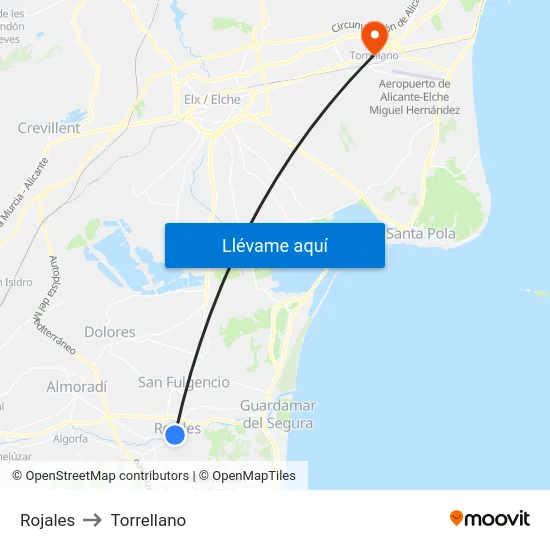 Rojales to Torrellano map