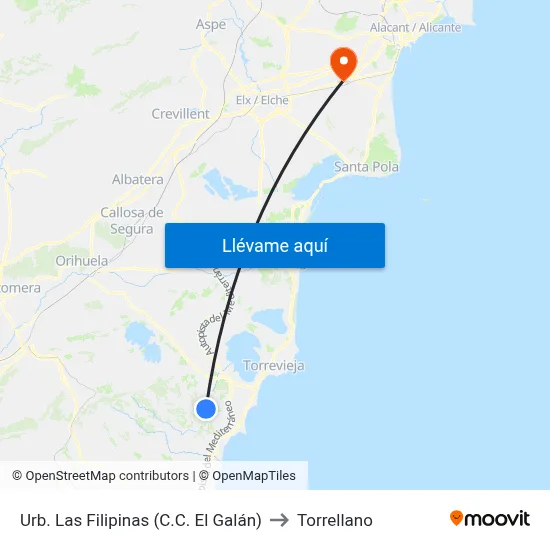 Urb. Las Filipinas (C.C. El Galán) to Torrellano map