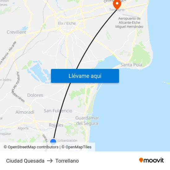 Ciudad Quesada to Torrellano map