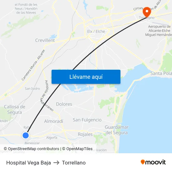 Hospital Vega Baja to Torrellano map