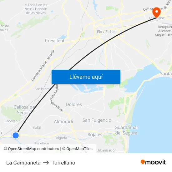 La Campaneta to Torrellano map