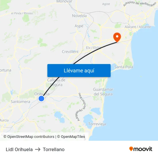 Lidl Orihuela to Torrellano map