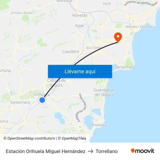 Estación Orihuela Miguel Hernández to Torrellano map