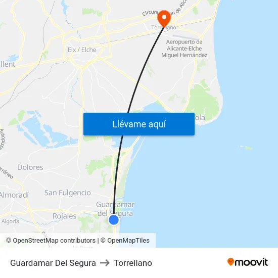 Guardamar Del Segura to Torrellano map