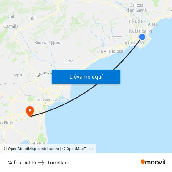 L'Alfàs Del Pí to Torrellano map