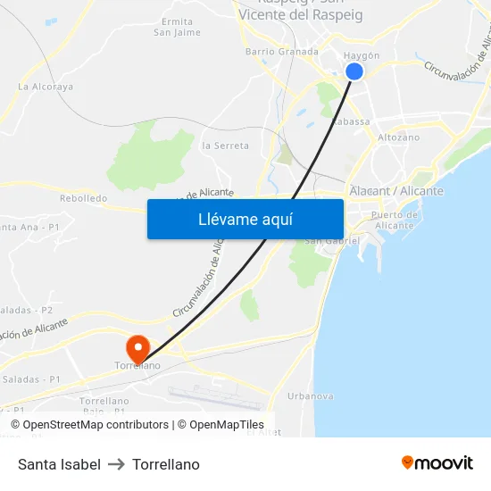 Santa Isabel to Torrellano map
