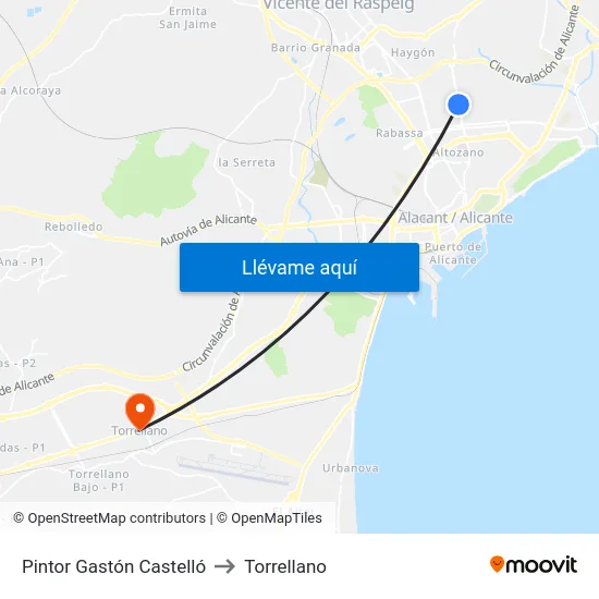 Pintor Gastón Castelló to Torrellano map