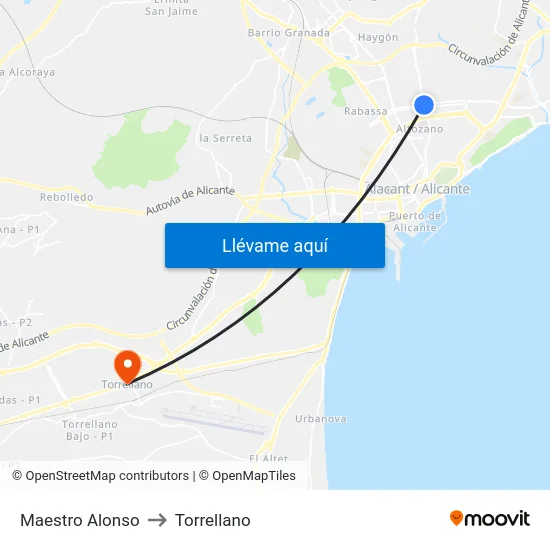 Maestro Alonso to Torrellano map