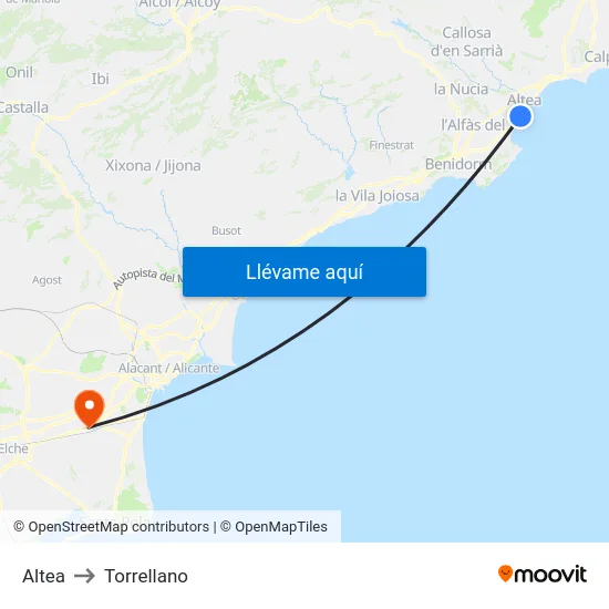 Altea to Torrellano map