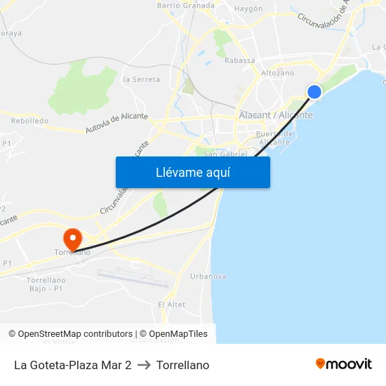 La Goteta-Plaza Mar 2 to Torrellano map