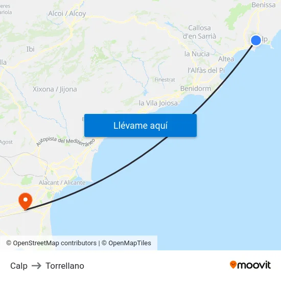 Calp to Torrellano map