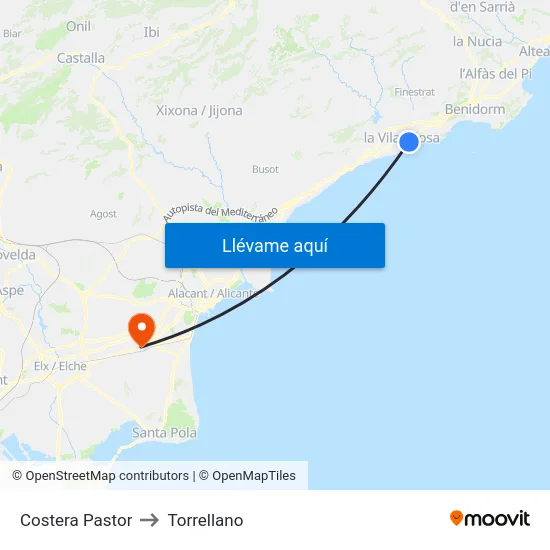 Costera Pastor to Torrellano map