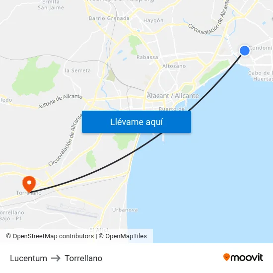 Lucentum to Torrellano map