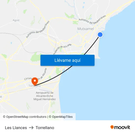 Les Llances to Torrellano map