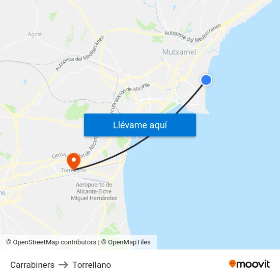 Carrabiners to Torrellano map