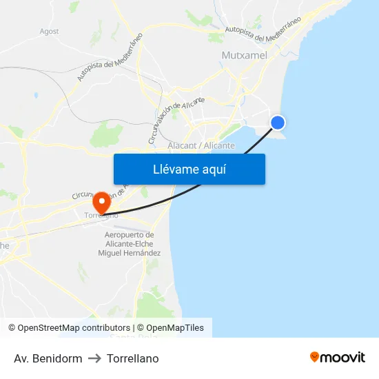 Av. Benidorm to Torrellano map