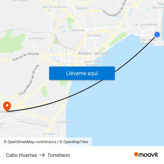 Cabo Huertas to Torrellano map