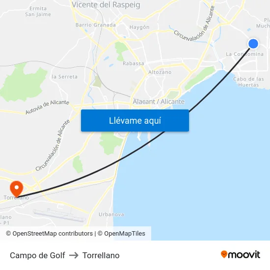 Campo de Golf to Torrellano map